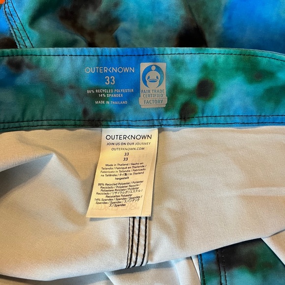 Outerknown Shorts 33 Blue Green Tie Dye Board Drawstring Swimming Trunks - Picture 7 of 7